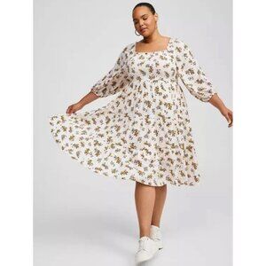 Torrid Ivory Yellow Floral Smocked Dress w/ Pockets Plus Size 3X Fairy Whimsical